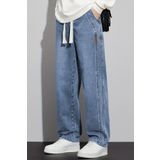 THE RULE Erkek Mavi Baggy Beli Lastikli Likralı Düz Paça Bol Kesim Esnek Jean Denim Kot Pantolon