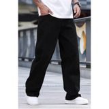 THE RULE Erkek Siyah Baggy Beli Lastikli Likralı Düz Paça Bol Kesim Esnek Jean Denim Kot Pantolon RF0479