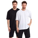 THE RULE Erkek Siyah - Beyaz Oversize Fit Bol Kesim Bisiklet Yaka%100 Pamuk Basic 2'li Tişört Paketi Siyah-Beyaz M
