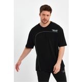 THE RULE Erkek Siyah Oversize Fit Bisiklet Yaka Dikiş Detaylı Bol Kesim %100 Pamuk Baskılı T-shirt