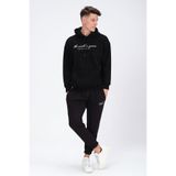 THE RULE Erkek Siyah Oversize Fit Önü Baskılı Kapüşonlu Içi Yumuşak Tüylü Sweatshirt Siyah XL