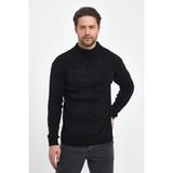 The Rule Erkek Siyah Regular Fit Yarım Balıkçı Yaka Dokulu Desenli Triko Kazak RF0446 - XL