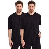 THE RULE Erkek Siyah - Siyah Oversize Fit Bol Kesim Bisiklet Yaka%100 Pamuk Basic 2'li Tişört Paketi Siyah-Siyah S