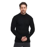 THE RULE Erkek Siyah Yarım Balıkçı Yaka Fitilli Desenli Tüylenme Yapmayan Regular Fit Triko Kazak Siyah XL