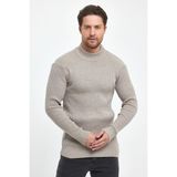 THE RULE Erkek Vizon Regular Fit Yarım Balıkçı Yaka Fitilli Triko Kazak RF0447