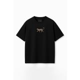 THE RULE Kadın Leopar Baskılı Oversize %100 Pamuk Geniş Kesim Yumuşak Dokulu Bisiklet Yaka T-Shirt RF0515