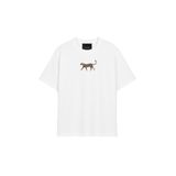 THE RULE Kadın Leopar Baskılı Oversize%100 Pamuk Geniş Kesim Yumuşak Dokulu Bisiklet Yaka T-Shirt RF0515 Beyaz S
