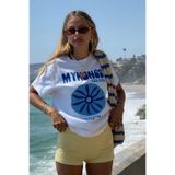 THE RULE Kadın Mykonos Baskılı Oversize %100 Pamuk Geniş Kesim Yumuşak Dokulu Bisiklet Yaka T-Shirt