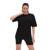 THE RULE Kadın Oversize%100 Pamuk Geniş Kesim Yumuşak Dokulu Basic Bisiklet Yaka Siyah Tişört Siyah L