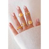 THE Steel Kadın Vintage Dokulu Gold Çelik Yüzük Seti 5’li Ayarlanabilir
