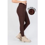 The Step Sports Kadın Kahve Fitilli Kışlık Içi Polarlı Cepli Yüksek Bel Bilek Hizası Termal Tayt 25