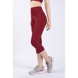 The Step Sports Snc Kadın Bordo Cepli Yüksek Bel Toparlayıcı, Kapri Yoga Tayt 19" - M