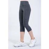 The Step Sports Snc Kadın Gri Cepli Yüksek Bel Toparlayıcı, Kapri Yoga Tayt 19