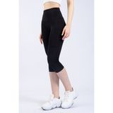 The Step Sports Snc Kadın Siyah Cepli Yüksek Bel Toparlayıcı, Kapri Yoga Tayt 19" - Black - Siyah