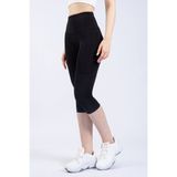 The Step Sports Snc Kadın Siyah Cepli Yüksek Bel Toparlayıcı, Kapri Yoga Tayt 19" - M - Black - Siyah