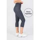 The Step Sports Step Original Gri Kadın Cepli Yüksek Bel Ekstra Toparlayıcı, Kapri Yoga Tayt 48cm