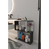 The Violett Belek 2 Raflı Banyo Rafı Çok Amaçlı Kitaplık Rafı Dekoratif Raf Beyaz-Meşe - Antrasit - Beyaz