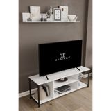 The Violett Jolie 120 cm Metal Tv Sehpası Raflı Tv Ünitesi Televizyon Sehpası - Beyaz