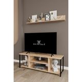 The Violett Jolie 120 cm Metal Tv Sehpası Raflı Tv Ünitesi Televizyon Sehpası - Meşe