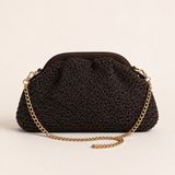 The Voguemaxima Kahverengi Örme Hasır Görünümlü Fermuarlı Astarlı Zincir Askılı Kadın Omuz Çantası - 22 x 13 cm
