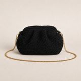 The Voguemaxima Siyah Örme Hasır Görünümlü Fermuarlı Astarlı Zincir Askılı Kadın Omuz Çantası - 22 x 13 cm