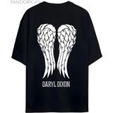 The Walking Dead Daryl Dıxon Sırt Baskılı Pamuklu Relaxed Kalıp Unisex Tişört - Siyah