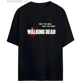 The Walking Dead "fıght The Dead Fear The Lıvıng" Yazılı Baskılı Pamuklu Relaxed Kalıp Unisex Tişört - Siyah