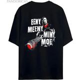 The Walking Dead Negan "eeny, Meeny, Miny, Moe" Yazılı Sırt Baskılı Pamuklu Unisex Tişört - Siyah - XL