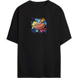 The Wert Amerikan Futbol Topu Baskılı Siyah Oversize Tshirt - XL