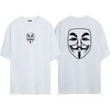The Wert Anonim Maske Ön Arka Baskılı Beyaz Oversize T-Shirt - XL