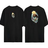 The Wert Boz Ayı Balık Yakalamak Illüstrasyon Ön Arka Baskılı Sıyah Oversize T-Shirt - XL - Siyah