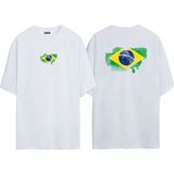 The Wert Brezilya Bayrağı Ön Arka Baskılı Beyaz Oversize T-Shirt