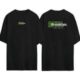 The Wert Brooklyn, New York Cıty Ön Arka Baskılı Sıyah Oversize T-Shirt - Siyah