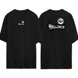 The Wert Cadılar Bayramı Halloween Illüstrasyon Ön Arka Baskılı Sıyah Oversize T-Shirt - Siyah