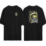 The Wert Davut Heykeli Ön Arka Baskılı Sıyah Oversize T-Shirt - XL - Siyah