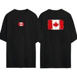 The Wert Kanada Bayrağı Ön Arka Baskılı Sıyah Oversize T-Shirt - Siyah