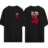The Wert Kırmızı Eldiven Illüstrasyon Çifti Ön Arka Baskılı Sıyah Oversize T-Shirt - Siyah