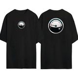 The Wert Mavi ve Beyaz Yakıt Göstergesi Illüstrasyon Ön Arka Baskılı Sıyah Oversize T-Shirt - Siyah