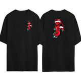 The Wert Piercing Çizim Ile Dil Ön Arka Baskılı Sıyah Oversize T-Shirt - XL - Siyah