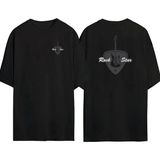 The Wert Rock Star Bas Gitar Rock Müzik Illüstrasyon Ön Arka Baskılı Sıyah Oversize T-Shirt - Siyah