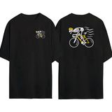 The Wert Skeleton Riding A Bicycle Ön Arka Baskılı Sıyah Oversize T-Shirt - Siyah