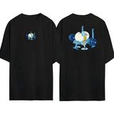 The Wert Spor Yapan Kırık Yumurta Ön Arka Baskılı Sıyah Oversize T-Shirt - Siyah
