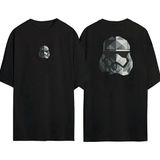 The Wert Star Wars Kask Ön Arka Baskılı Sıyah Oversize T-Shirt - M - Siyah