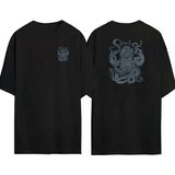 The Wert Sualtı Dalış Kask Çizim Ön Arka Baskılı Sıyah Oversize T-Shirt - Siyah