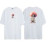The Wert Unisex Astronot Takım Elbise Çizimi ve Ay Ön Arka Baskılı Beyaz Oversize T-Shirt - XL