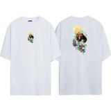The Wert Unisex Boz Ayı Balık Yakalamak Illüstrasyon Ön Arka Baskılı Beyaz Oversize T-Shirt