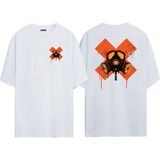 The Wert Unisex Gaz Maskesi Turuncu x Ön Arka Baskılı Beyaz Oversize T-Shirt