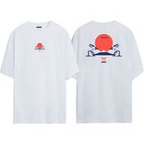 The Wert Unisex Japan Ağaç ve Ay Ön Arka Baskılı Beyaz Oversize T-Shirt - M