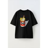 The Wert Unisex Simson Duff Fıçı Tasarım Baskılı Pamuk Sıyah Oversize T-Shirt - Siyah - XL