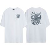 The Wert Unisex Sualtı Dalış Kask Çizim Ön Arka Baskılı Beyaz Oversize T-Shirt